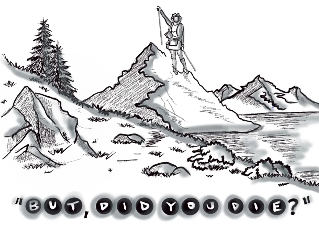 Hiking merchandise design by Katherine Sallas with mountain illustration