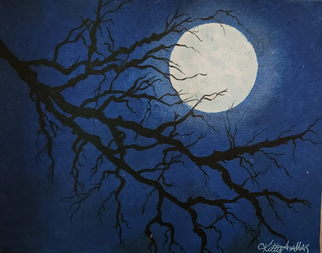 Moonlit tree painting by Katherine Sallas